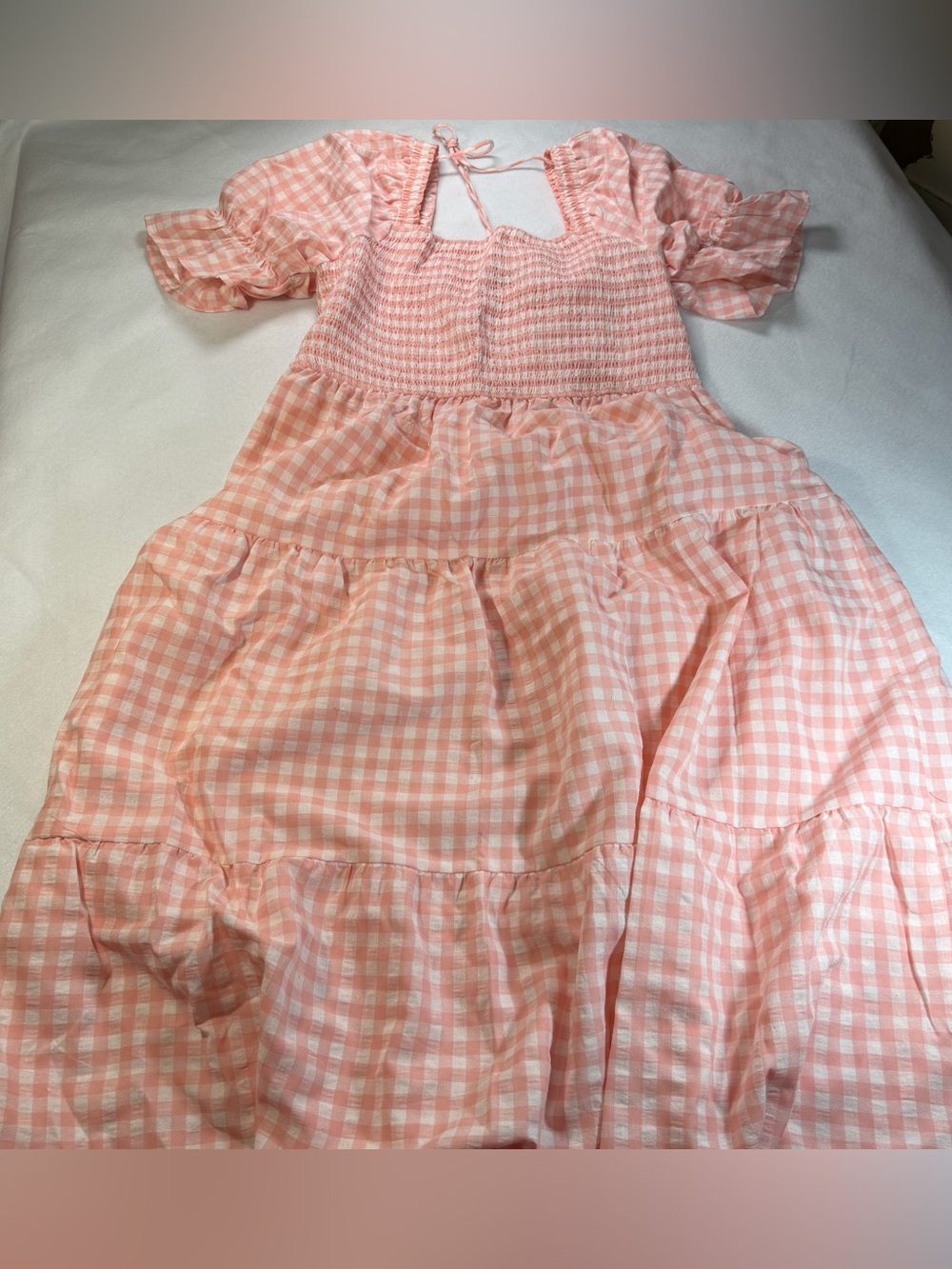 ZESICA 2XL Pink Gingham Smocked Maxi Dress Puff Sleeve NWT